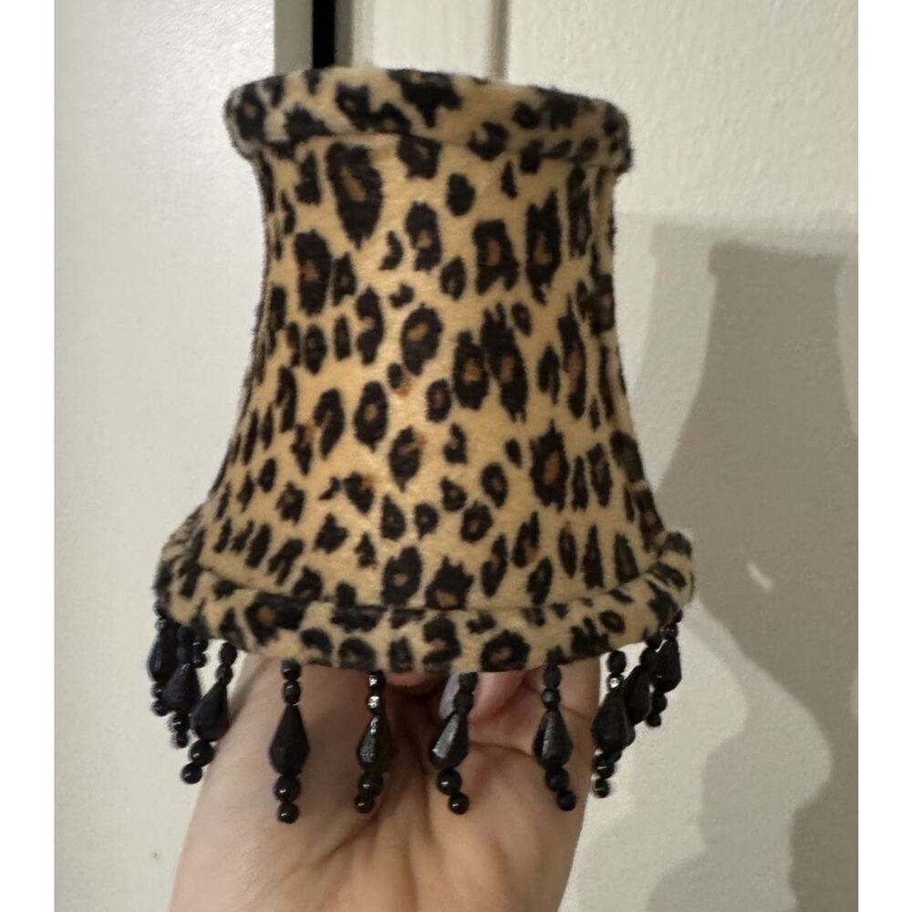 Vintage Wall Plug Clip On Lamp Shade Beaded Animal Leopard Cheetah Print Y2K